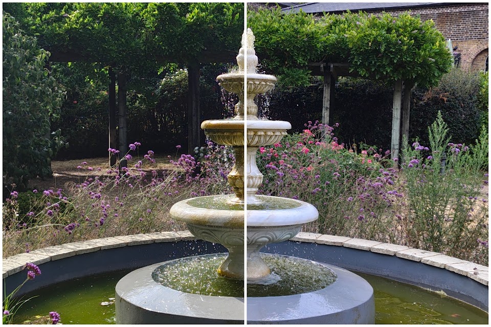 Before and after the fountain scrub